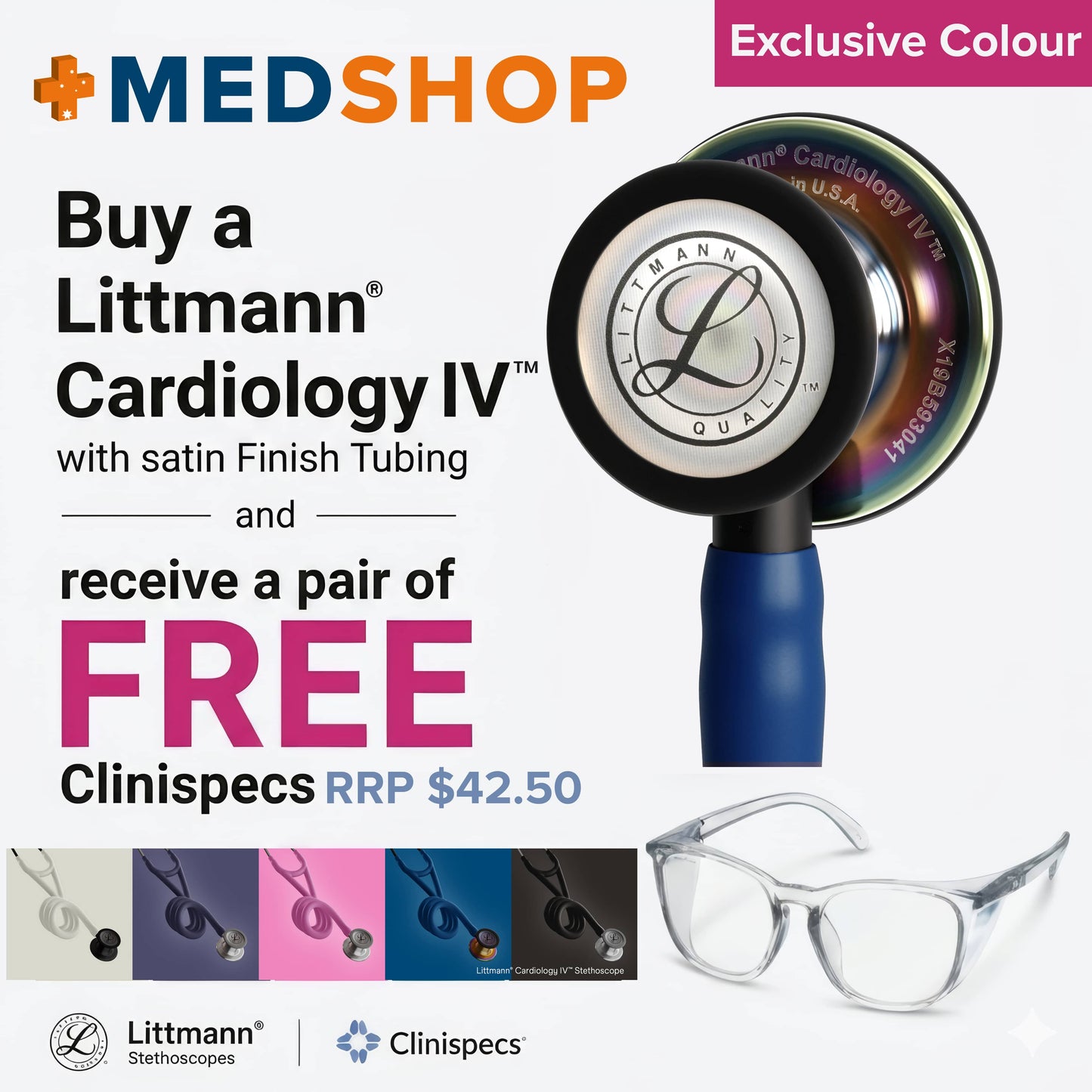 Littmann Cardiology IV Stethoscope High Polish Rainbow Chestpiece SATIN in Navy 6242C