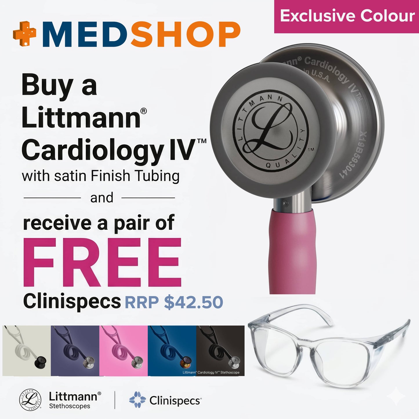 Littmann Cardiology IV Stethoscope Stainless-finish Chestpiece SATIN in Rose Pink 6159C