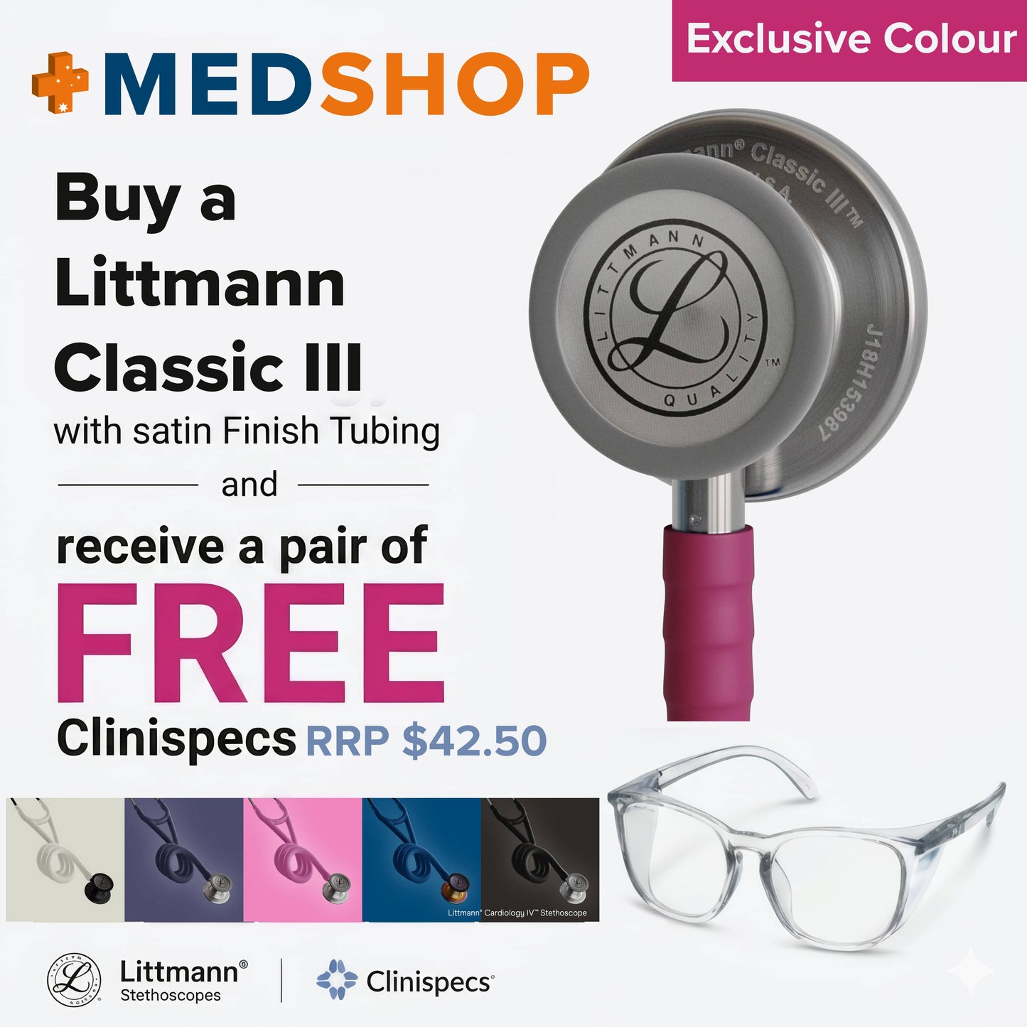 Littmann Classic III Stethoscope SATIN in Raspberry 5648C