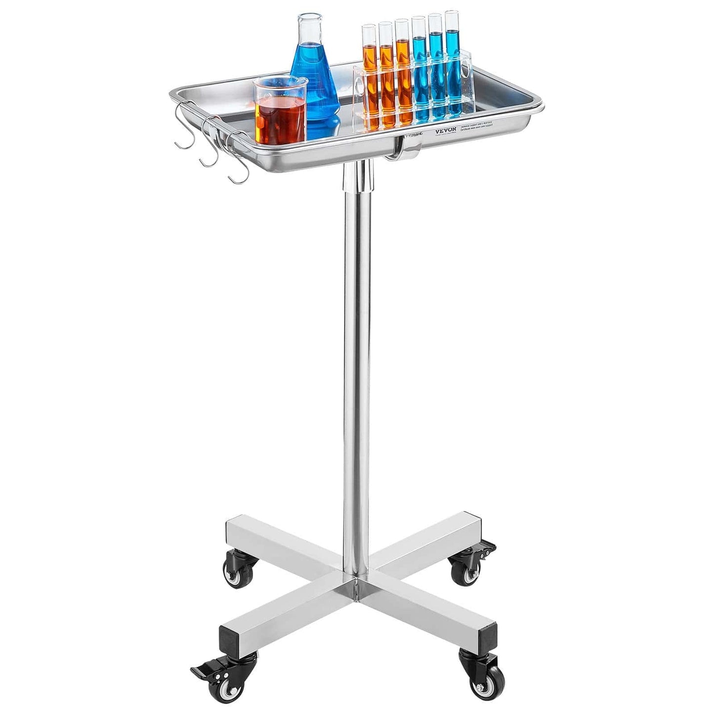 Mayo Stand, Stainless Steel Mayo Tray, Load Capacity up to 35 lbs, Adjustable Height 25.2"-39.8", Medical Tray on Wheels with Removable Tray for Spa, Salon, Clinic, Personal Care