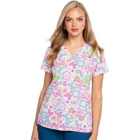 M Couture V-Neck Scrub Top with All-Over Print 1