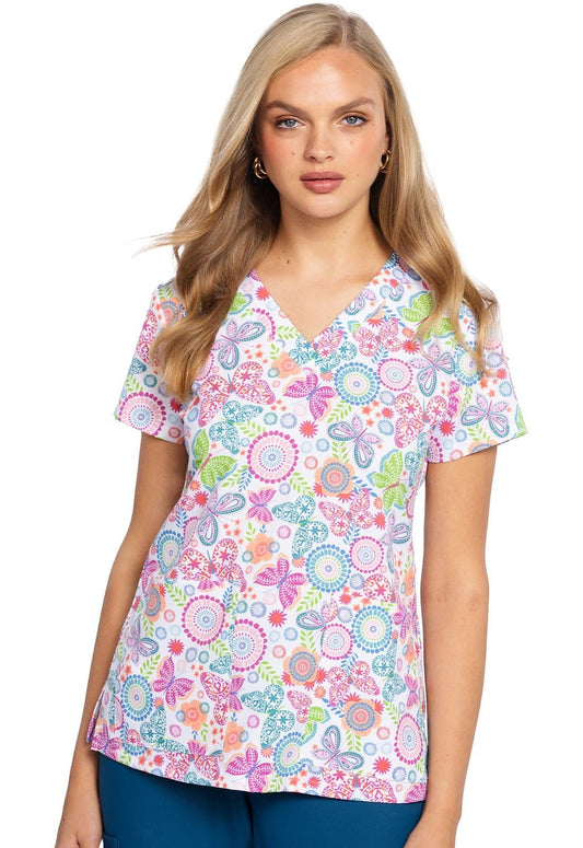 M Couture V-Neck Scrub Top Boho Butterflies Missy Fit 1
