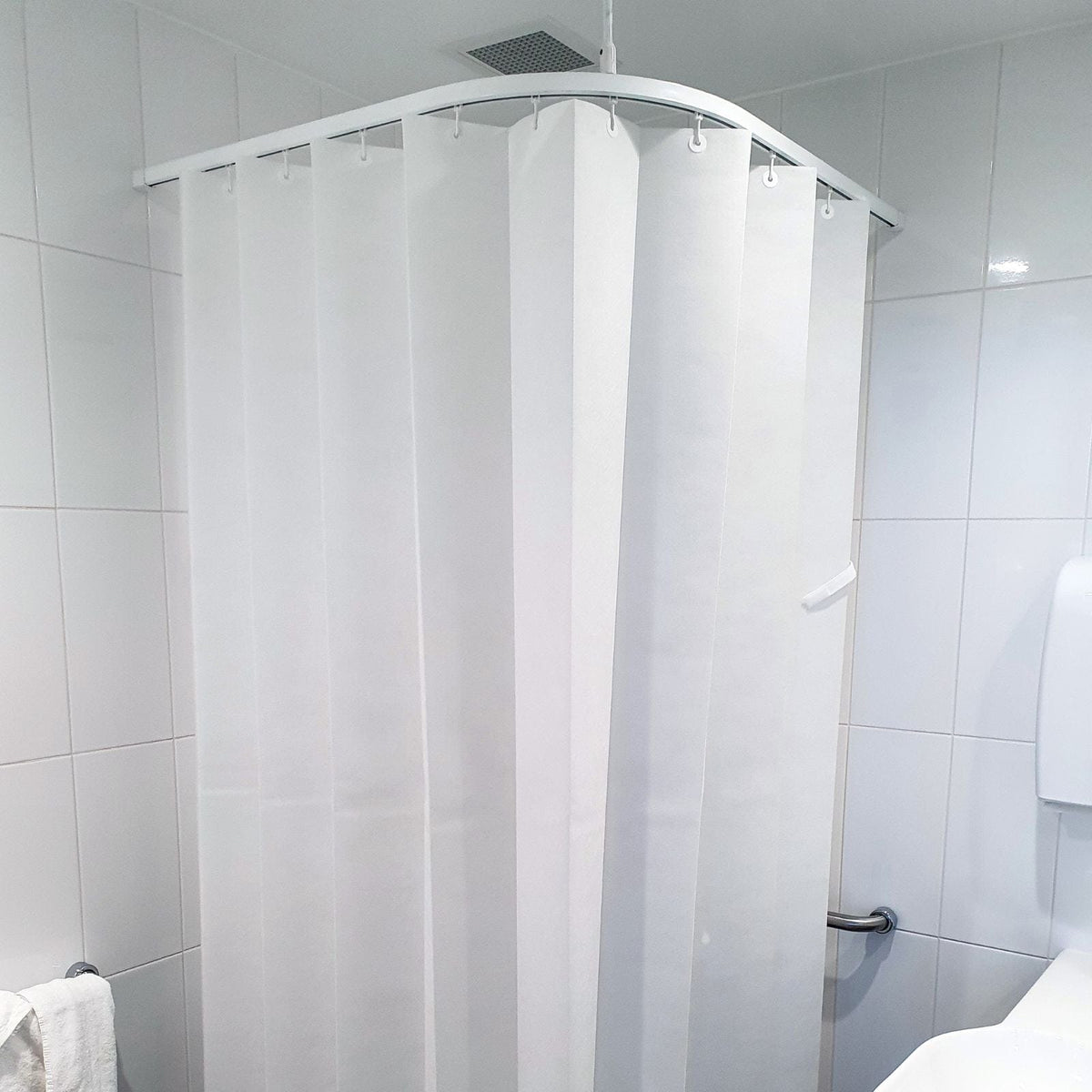 Haines Disposable Shower Curtain 2.5m x 1.8m White. Antimicrobial and fire retar