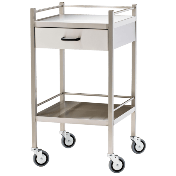 Medical Trolley with Drawer – Stainless Steel Treatment Cart (Small 50×50×97cm)