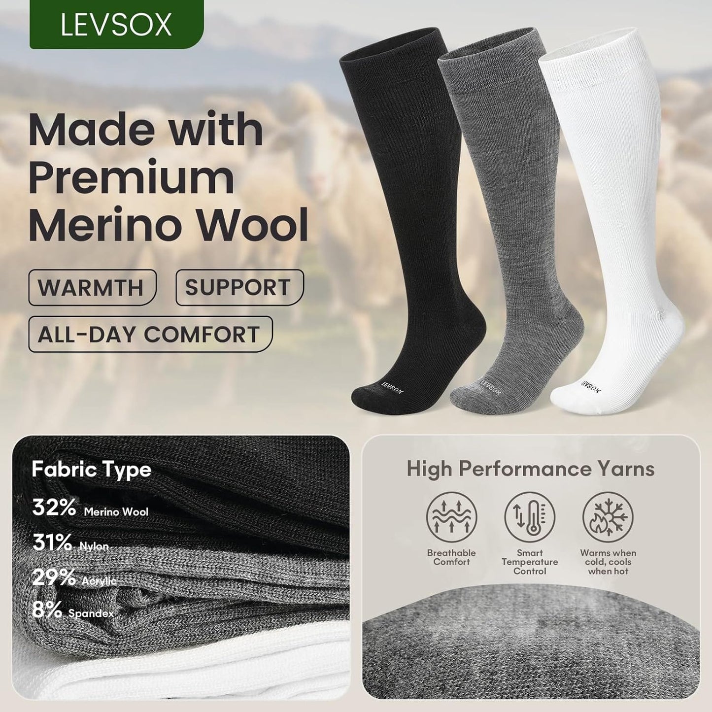Merino Wool Compression Socks for Women & Men 20-30 mmHg Knee High Graduated Support Socks for Nurses Pregnancy Travel