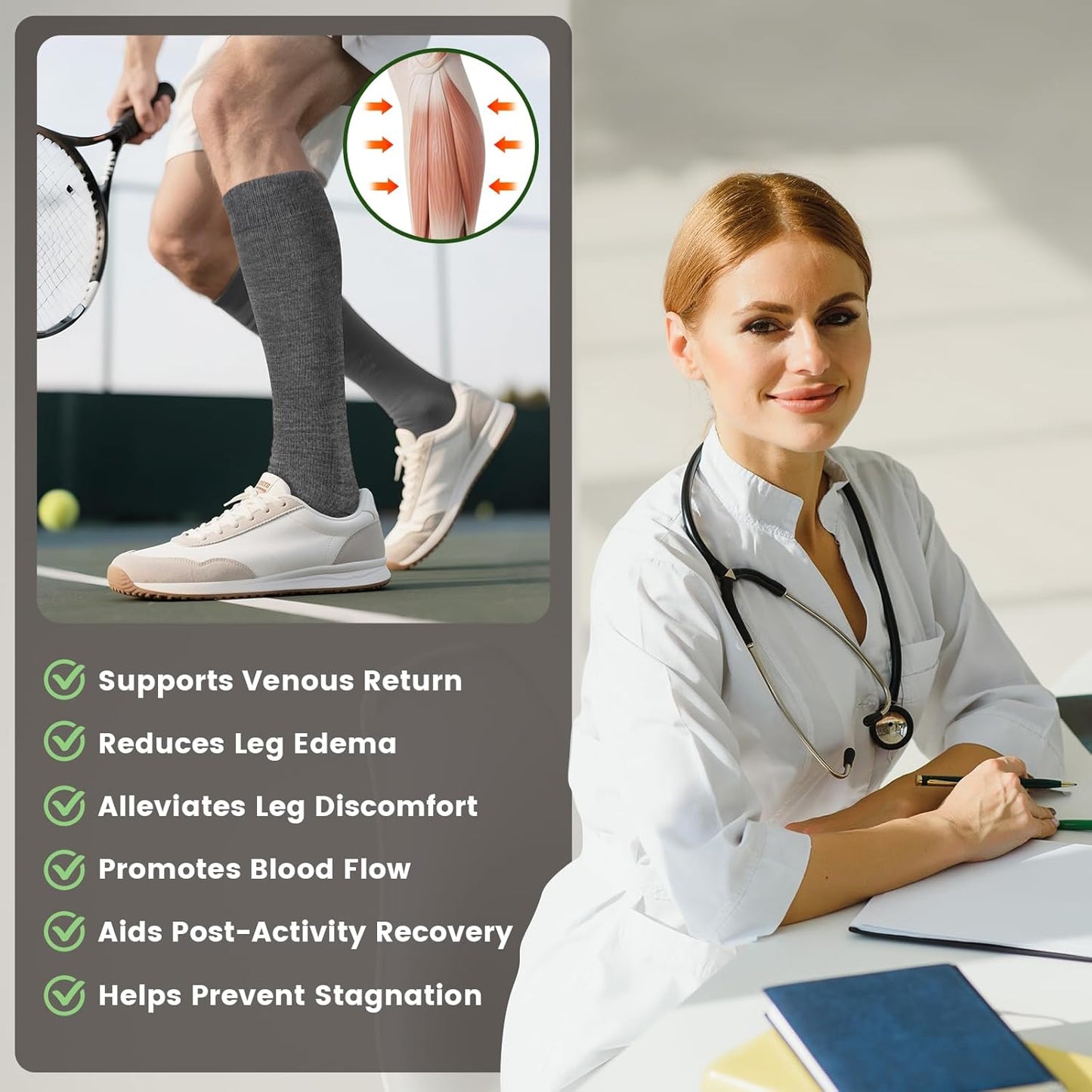 Merino Wool Compression Socks for Women & Men 20-30 mmHg Knee High Graduated Support Socks for Nurses Pregnancy Travel