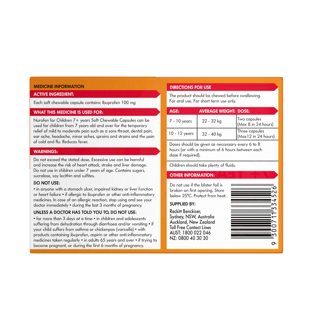 Nurofen For Children 7+ Orange Chewable Capsules 24