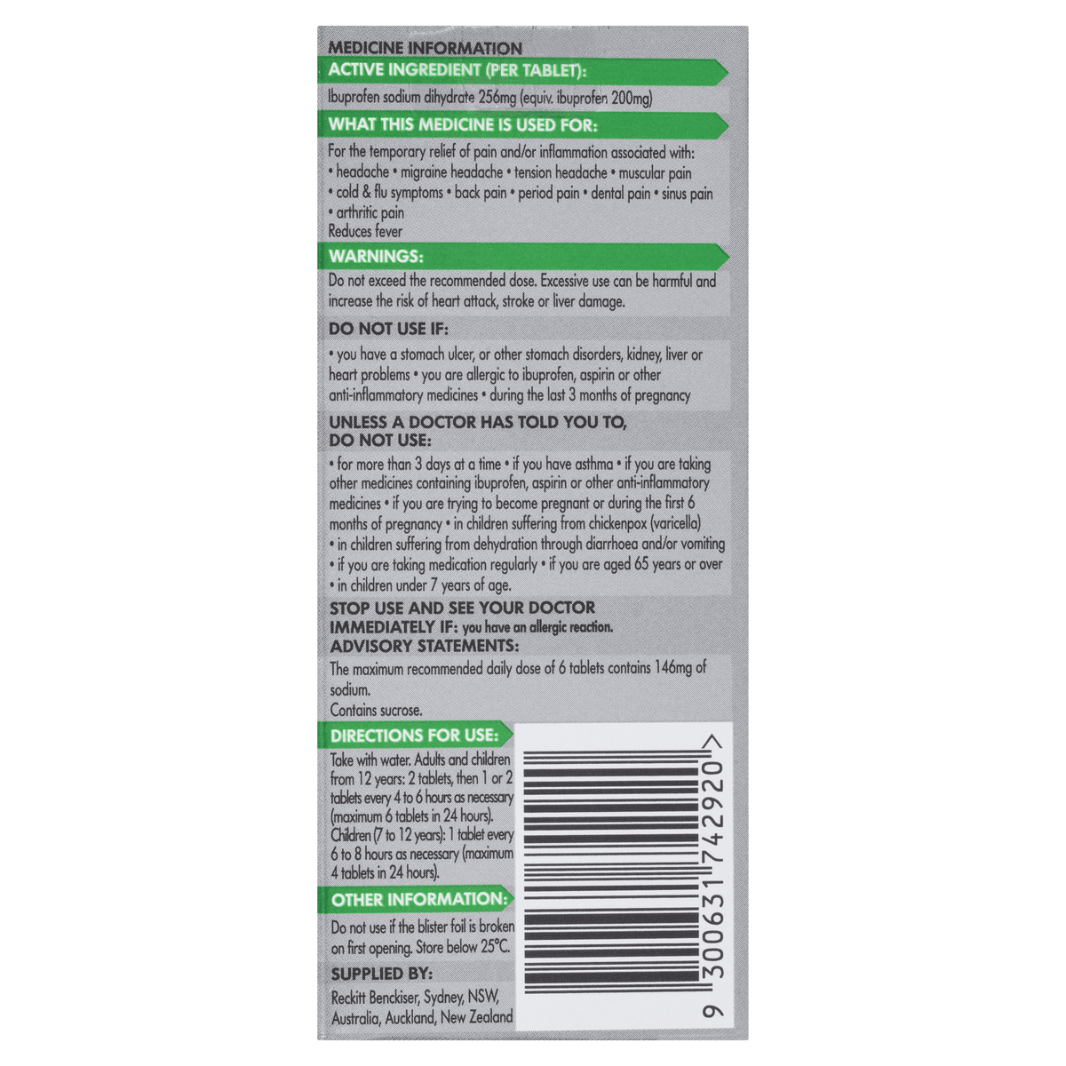 Nurofen Zavance Tablets 24s 256mg Ibuprofen Pain Relief