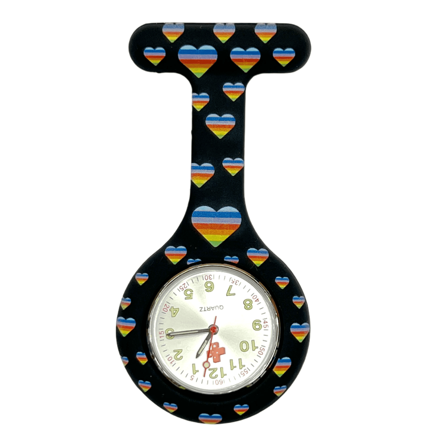 Medshop Fob Watches Nursing Fob Watch Rainbow Hearts Silicone