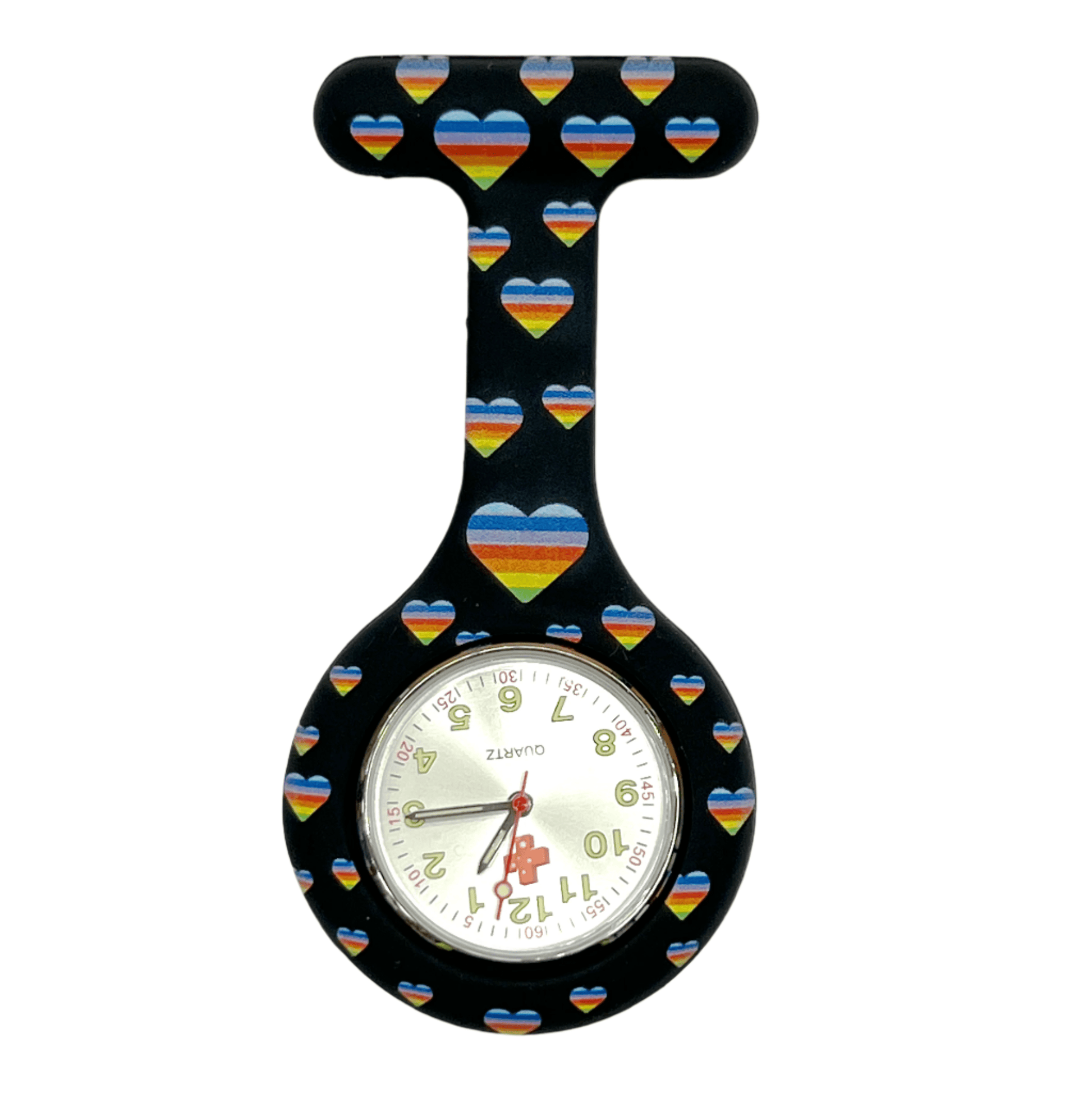 Medshop Fob Watches Nursing Fob Watch Rainbow Hearts Silicone
