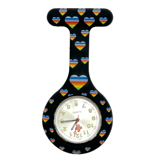 Medshop Fob Watches Nursing Fob Watch Rainbow Hearts Silicone