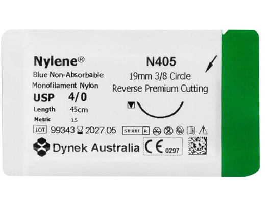 Nylene Non-Absorb-Synth Mono Blue Polyamide Nylon Suture 4/0 45cm 12mm 0.375 Reverse Cutting