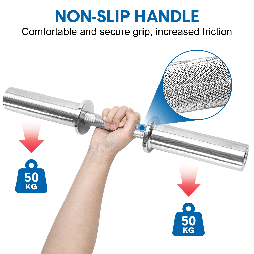 Olympic Barbell Bar 50cm Heavy Duty Dumbbell Handles Pair of Steel 100kg Weight Capacity with Spring Collars for 2" Olympic Weight Plate Strength Training