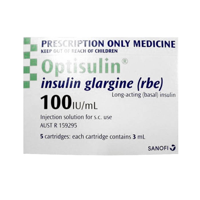Sanofi Aventis Diabetes Management Optisulin Insulin Glargine 100IU/mL 3mL Cartridges