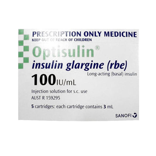 Sanofi Aventis Diabetes Management Optisulin Insulin Glargine 100IU/mL 3mL Cartridges