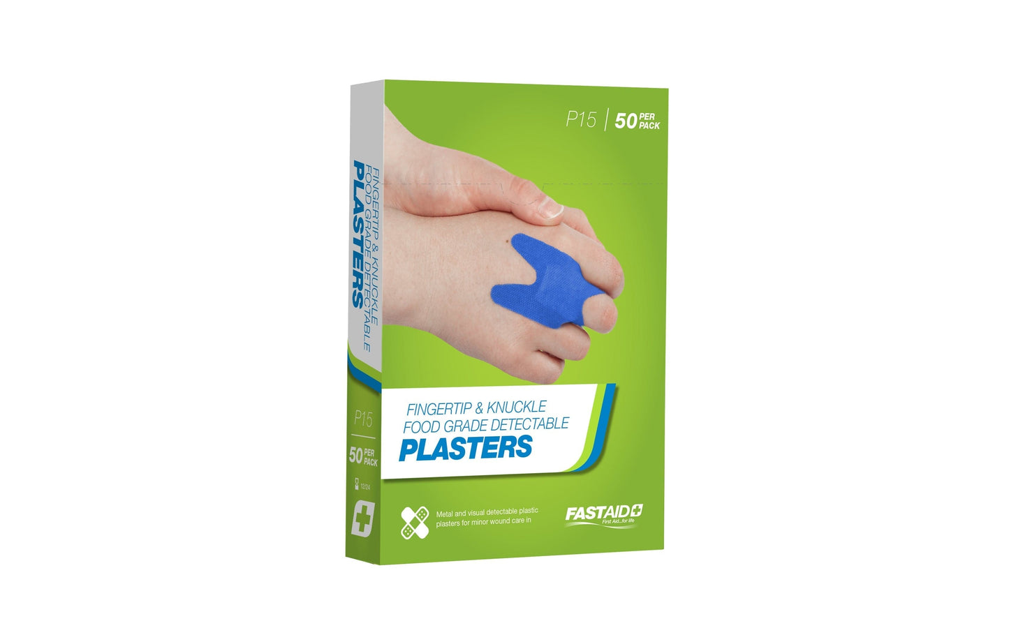 FastAid First Aid Consumables P15, Food Grade Plasters, Metal and Visual Detectable, Fingertip and Knuckle