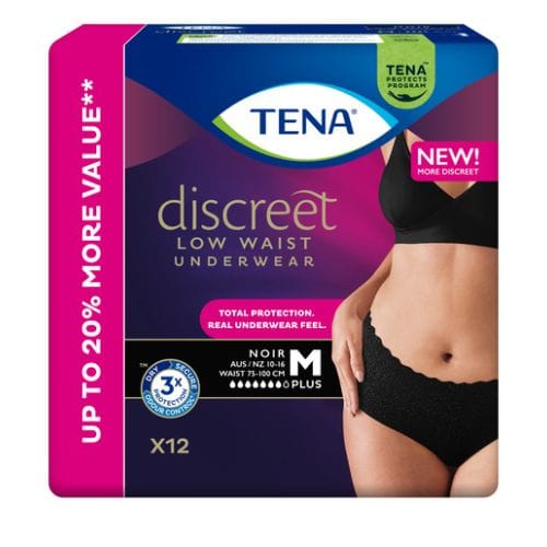 PANTS TENA DISCREET NOIR LOW WAIST MED BLK