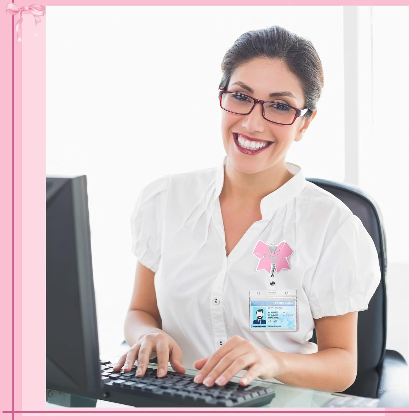 Pink Bow Badge Reel Cute Retractable ID Holder Clip Accessories for Nurses' Day Gift Nurse Office Student Teacher Doctor Coworker Employee CNA RN MA LPN Medical(1 Pcs) -