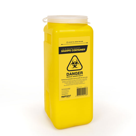 FastAid First Aid Equipment Plastic Sharps Container, 1.8L