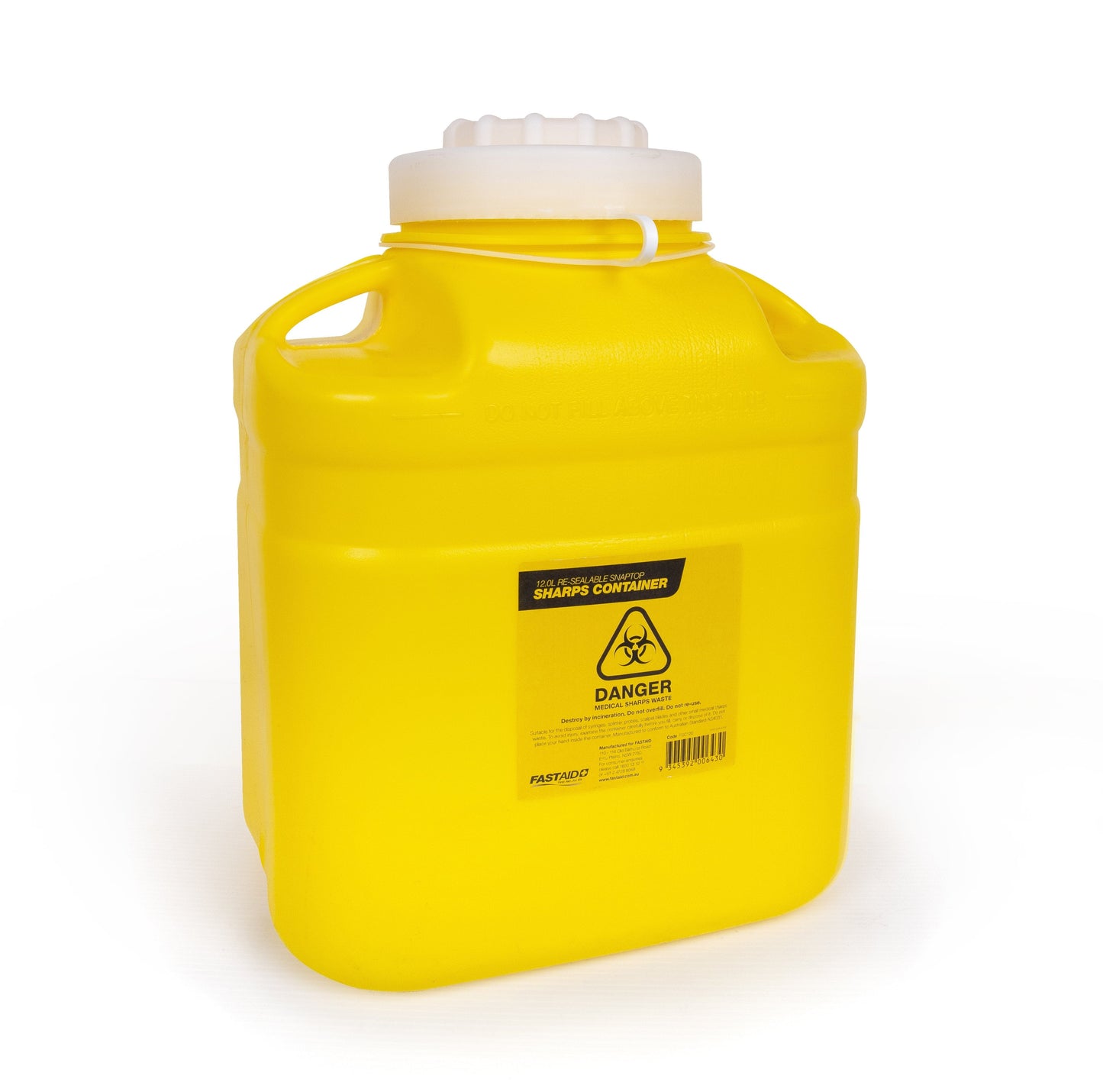 FastAid First Aid Equipment Plastic Sharps Container, 12L