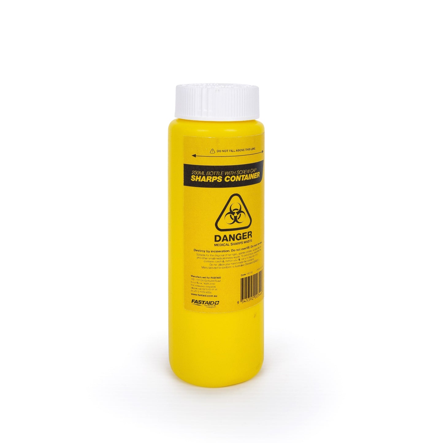 FastAid First Aid Equipment Plastic Sharps Container, 250ml