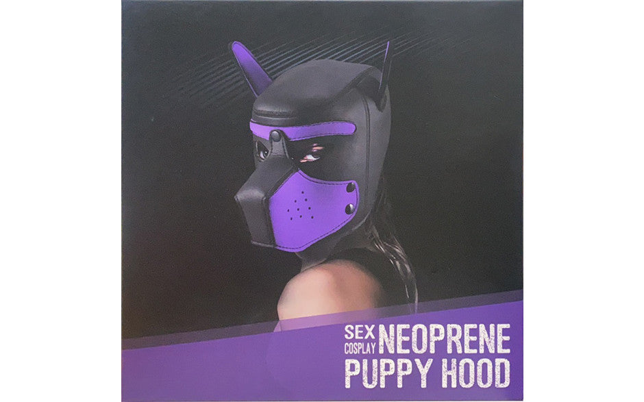 Full Neoprene Puppy Play Head Mask with Detachable Muzzle Black