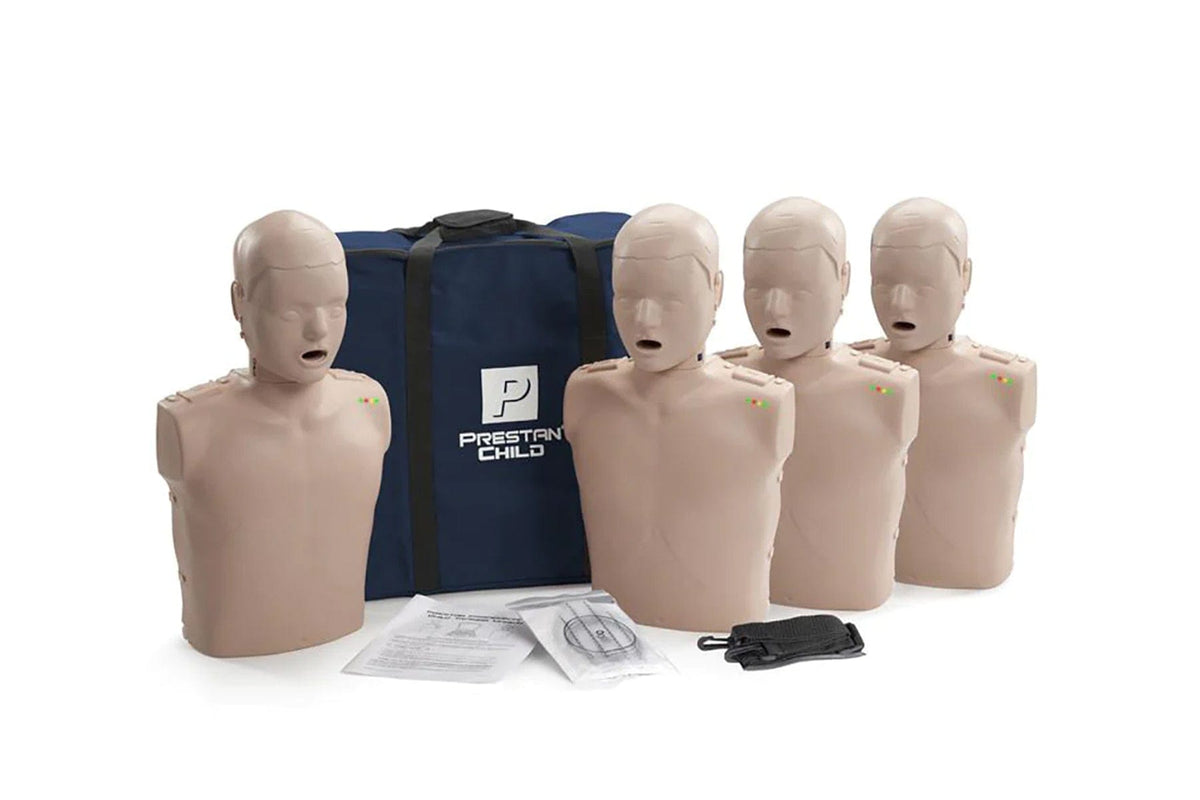 Prestan Professional Child CPR-AED Training Manikins 4-Pack - with Blue CPR Monitor, 50 lung bags and a nylon carrying case