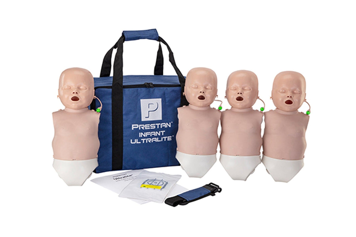 Prestan Professional Infant Ultralite Manikin with CPR Feedback 4-pack - with 50 lung bags and a nylon carrying case