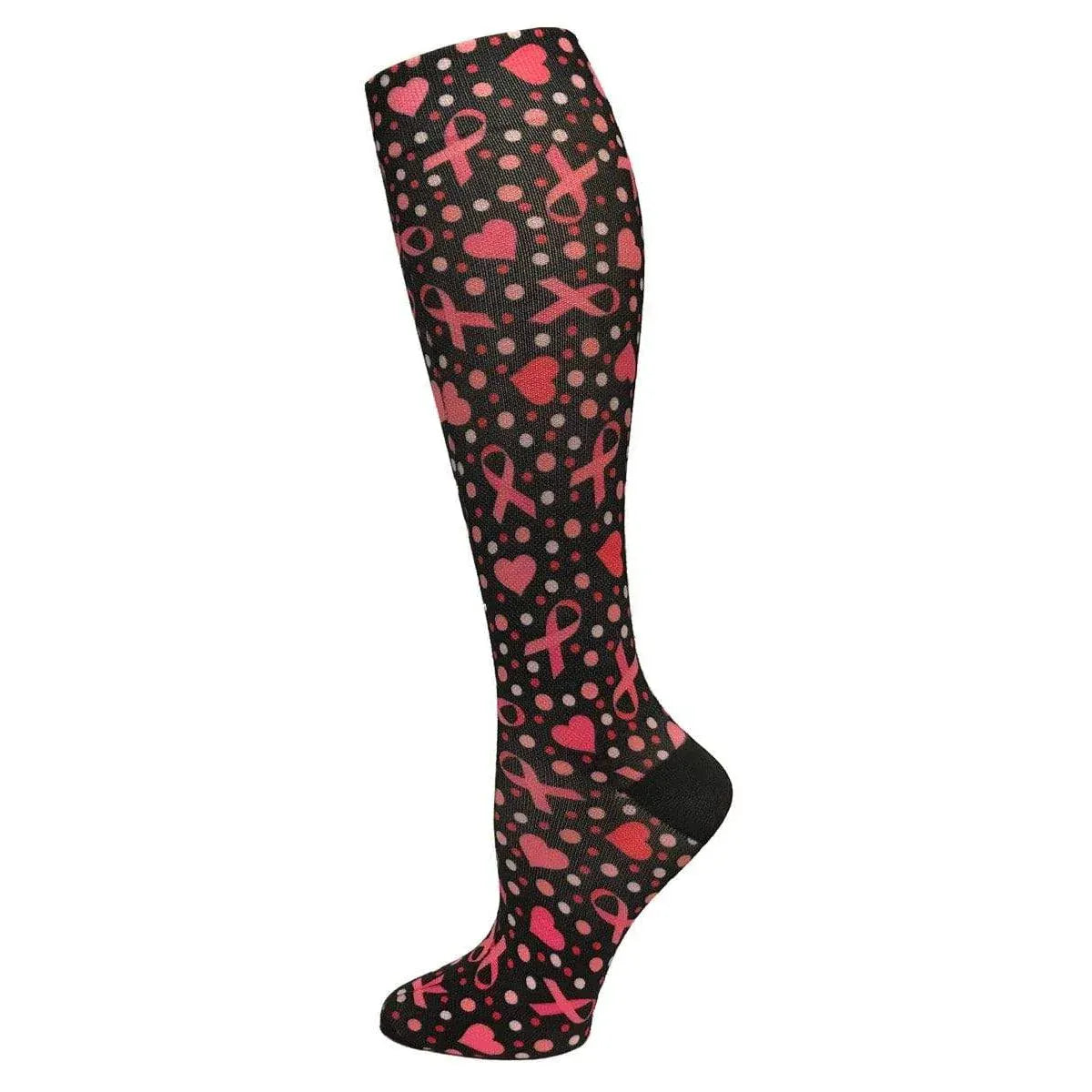 Prestige Medical Socks Ribbons and Hearts Black Prestige 30cm Soft Comfort Compression Socks