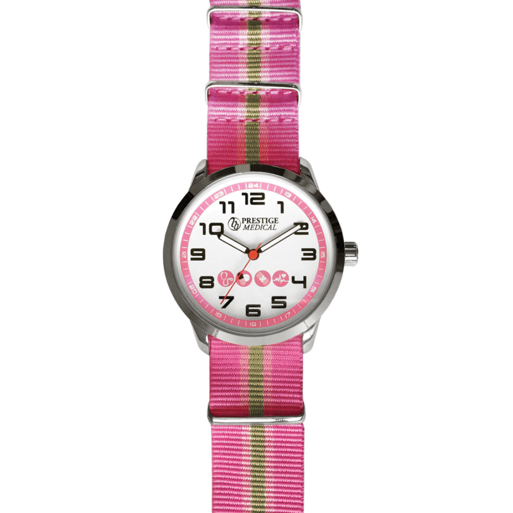 Prestige Medical Watches Pink Stripes Prestige Nylon Band Fashion Watch