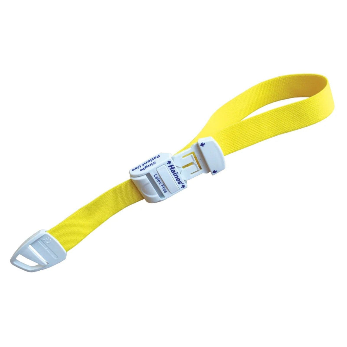 Haines Single Patient Use Tourniquet with white plastic clip for adj.