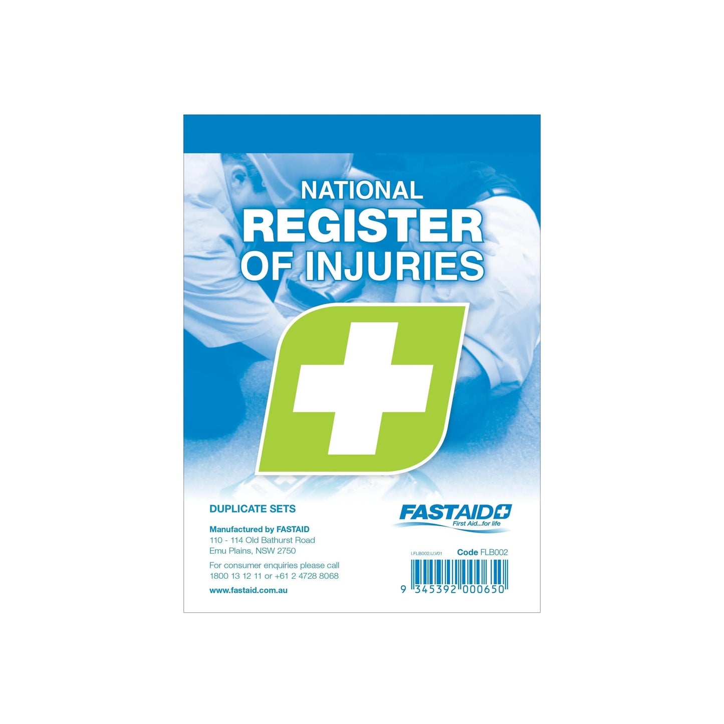FastAid First Aid Consumables Register of Injuries Book