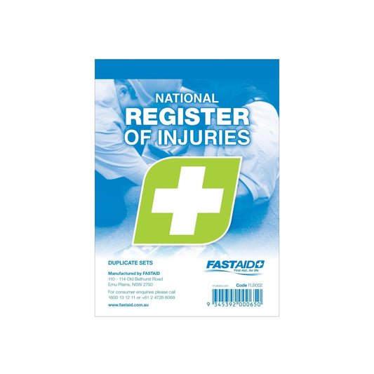 FastAid First Aid Consumables Register of Injuries Book