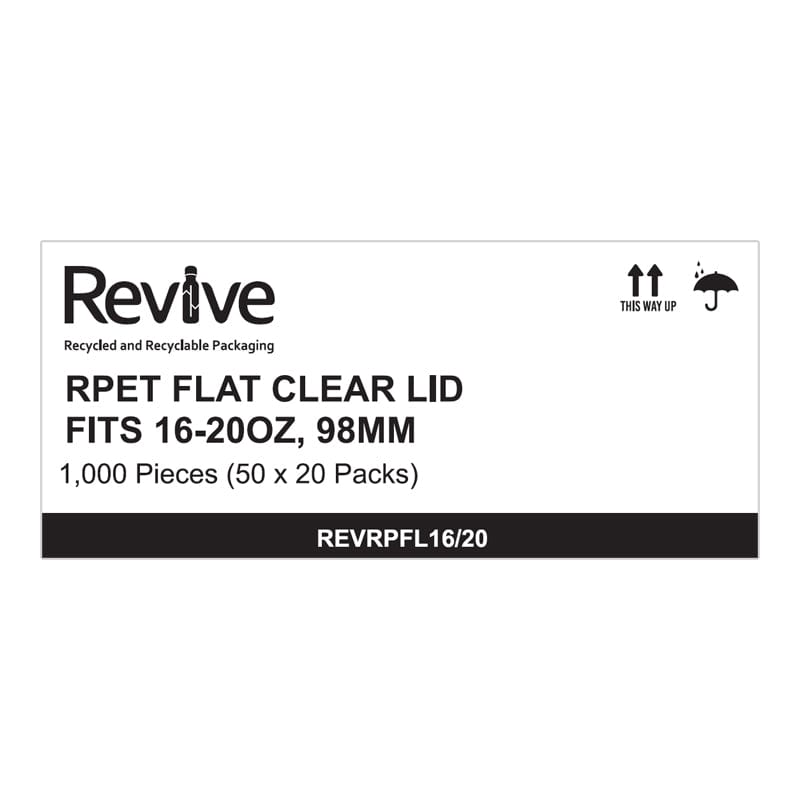 Revive Disposable Food Packaging Carton of 1000 Revive Flat Lid RPET Clear Straw Slot 16/20oz