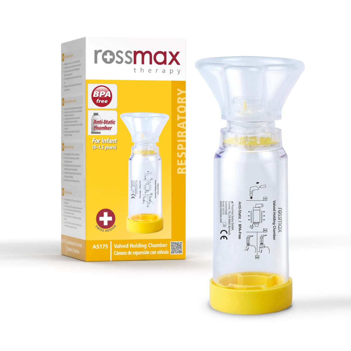 Rossmax Anti-Static Aero Spacer - Small Mask, 175ml Chamber, Silicone, Infant 1