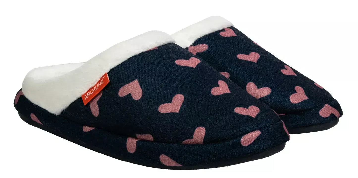Archline Orthotic Slippers - Slip On Scuffs Heart with Hearts