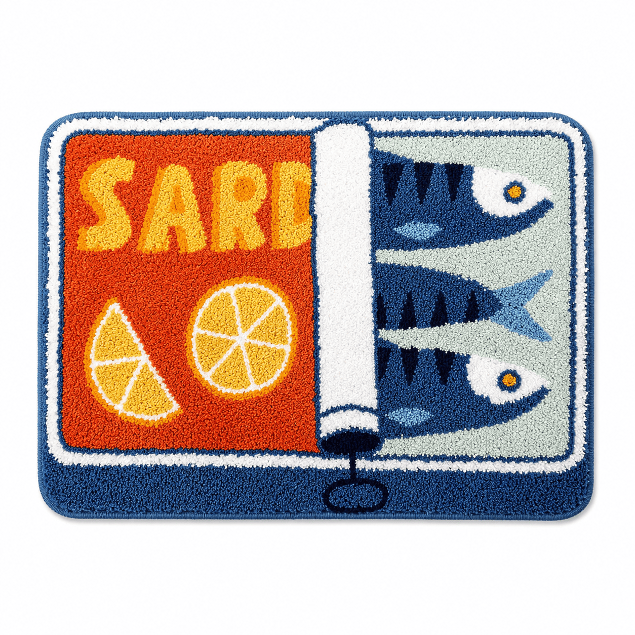 Sardine Can Bath Mat, Blue Bathroom Rugs for Bedroom, Soft Washable Rug Non Slip Cute Kitchen Bath Mats for Bathroom Funny Cartoon Fish and Lemon