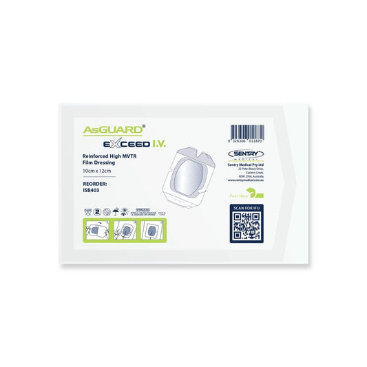 Sentry Sentry AsGUARD Exceed I.V Reinforced High MVTR Film dressing 10cm x 12cm