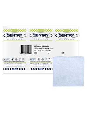 Sentry Medical Sponges, Swabs & Gauze 10cm x 10cm / 2pk (White) / Sterile Sentry Gauze Swab 8 Ply