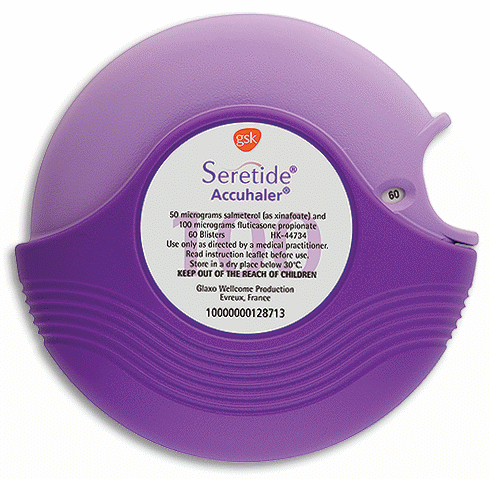 GSK Inhalers Seretide Accuhaler Inhaler - Fluticasone Propionate 100mcg, Salmeterol 50mcg