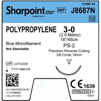Sharpoint Polypropylene 3-0 19mm Precision Reverse Cutting 45cm PS-2 Blue