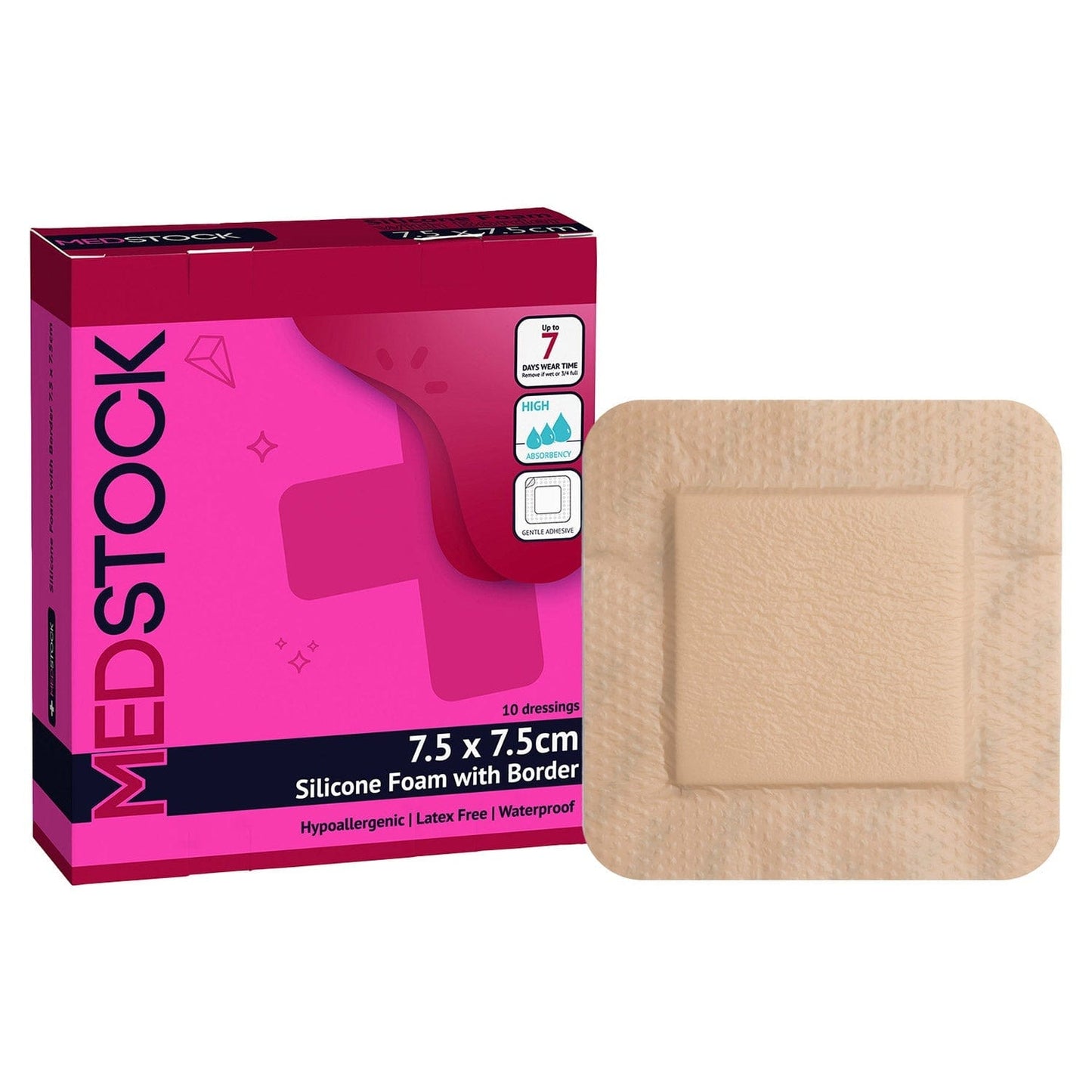 Silicone Foam Dressing with Border 7.5cm x7.5cm