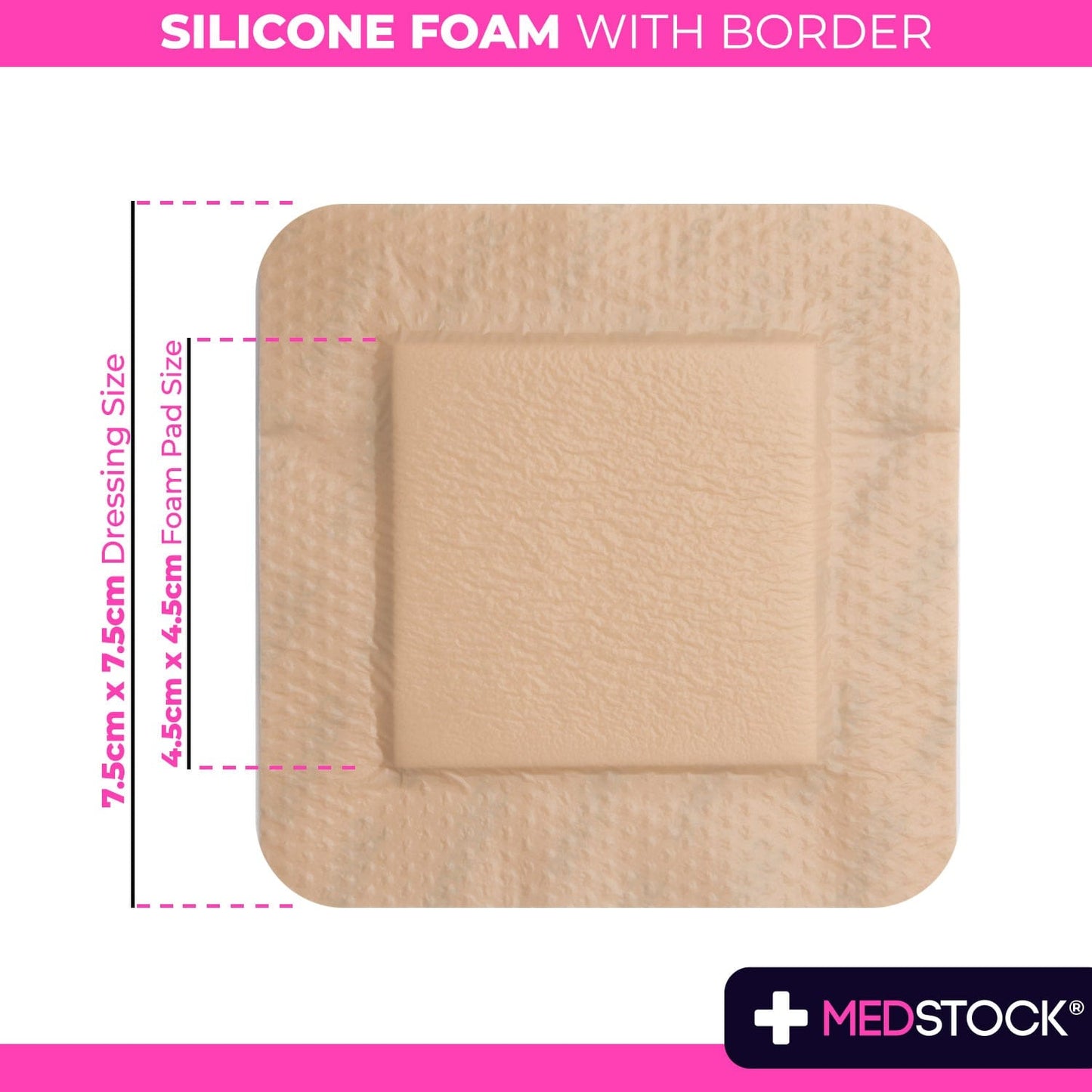 Silicone Foam Dressing with Border 7.5cm x7.5cm