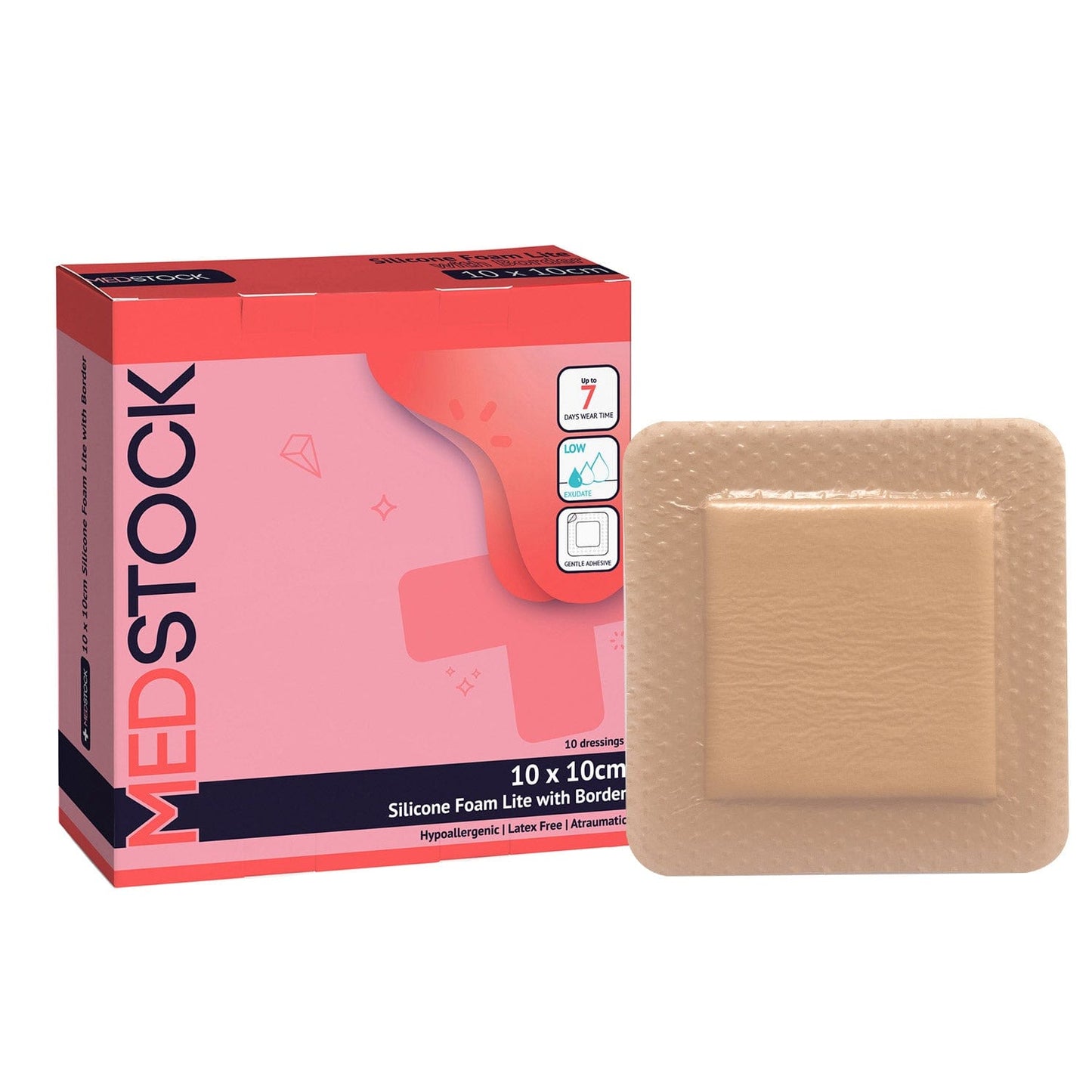 Silicone Foam Lite Dressing with Border 10cm x 10cm