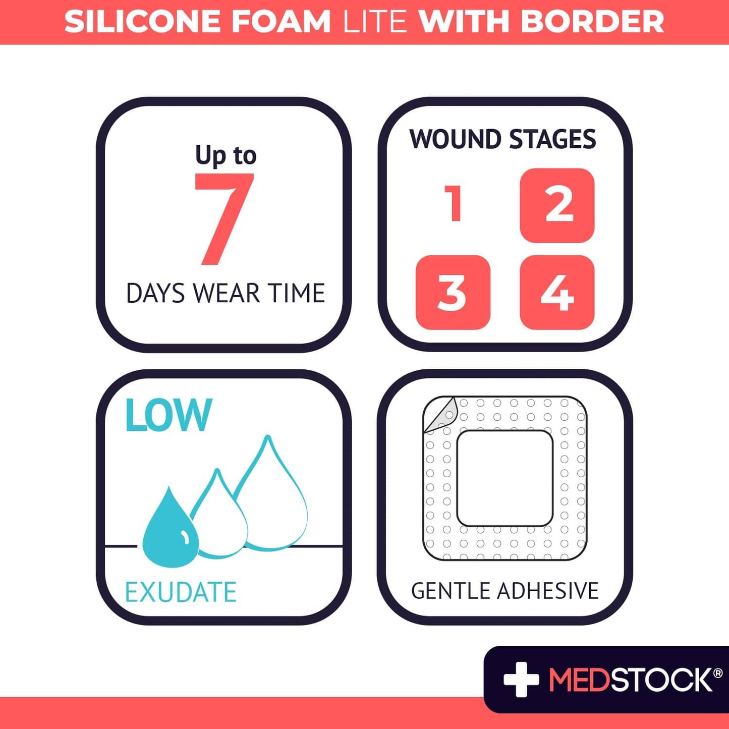 Silicone Foam Lite Dressing with Border 15cm x 15cm