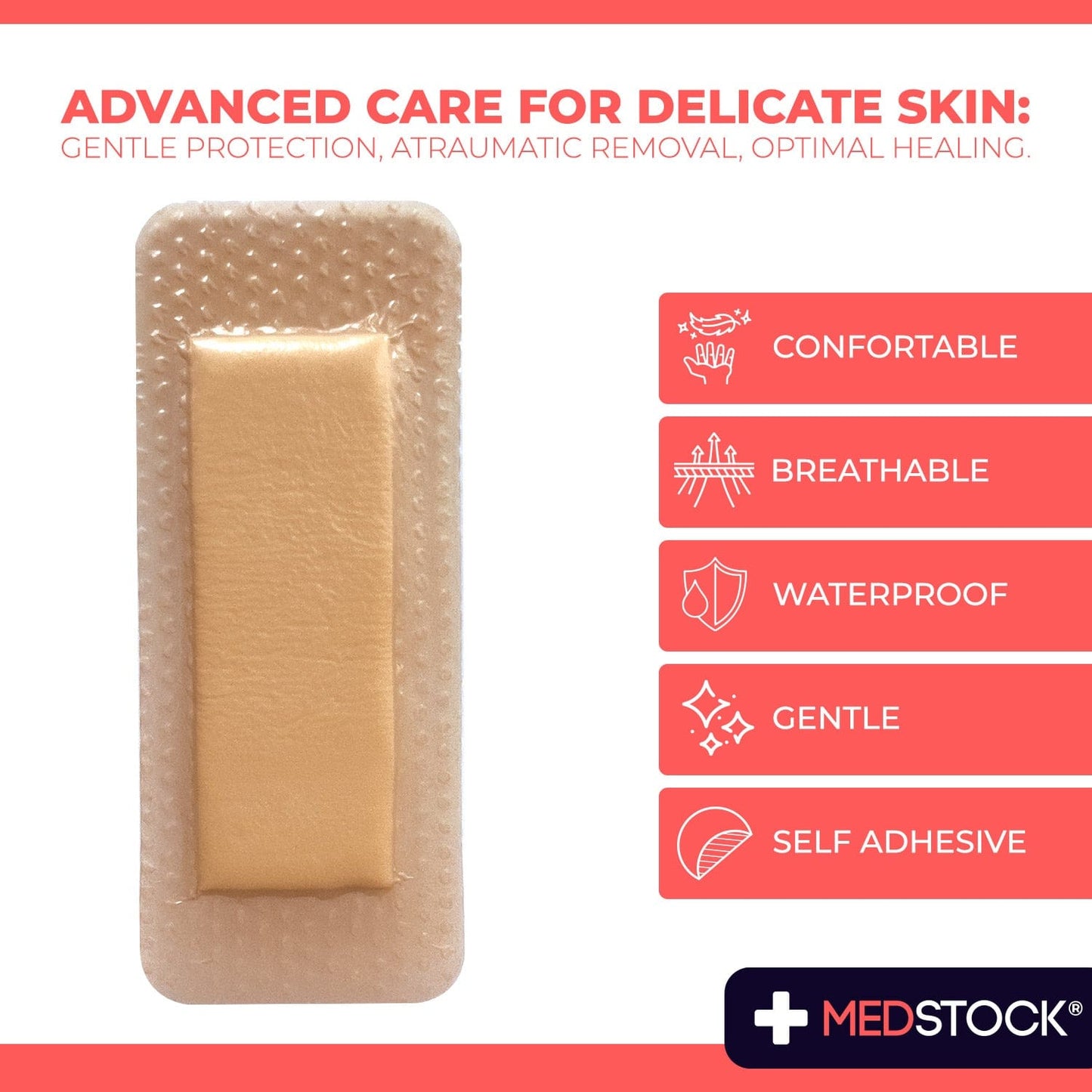 Silicone Foam Lite Dressing with Border 5cm x 12.5cm