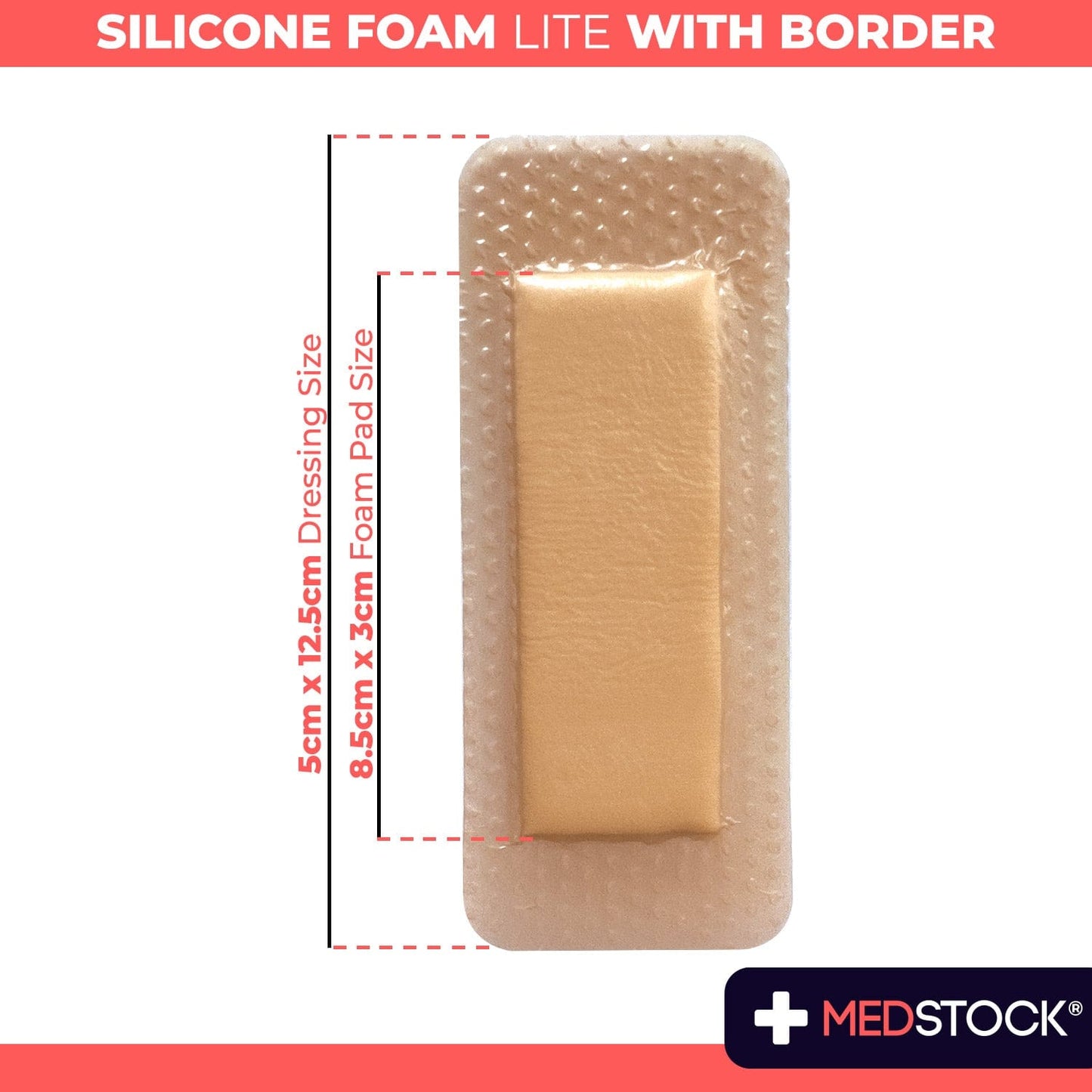 Silicone Foam Lite Dressing with Border 5cm x 12.5cm