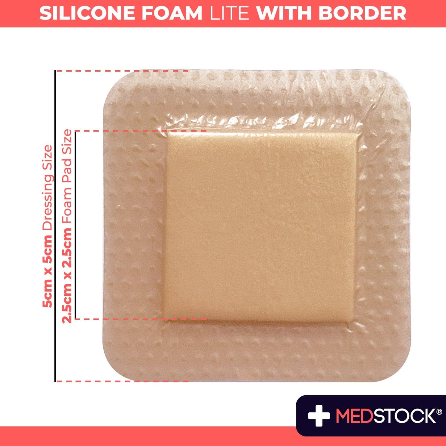 Silicone Foam Lite Dressing with Border 5cm x 5cm