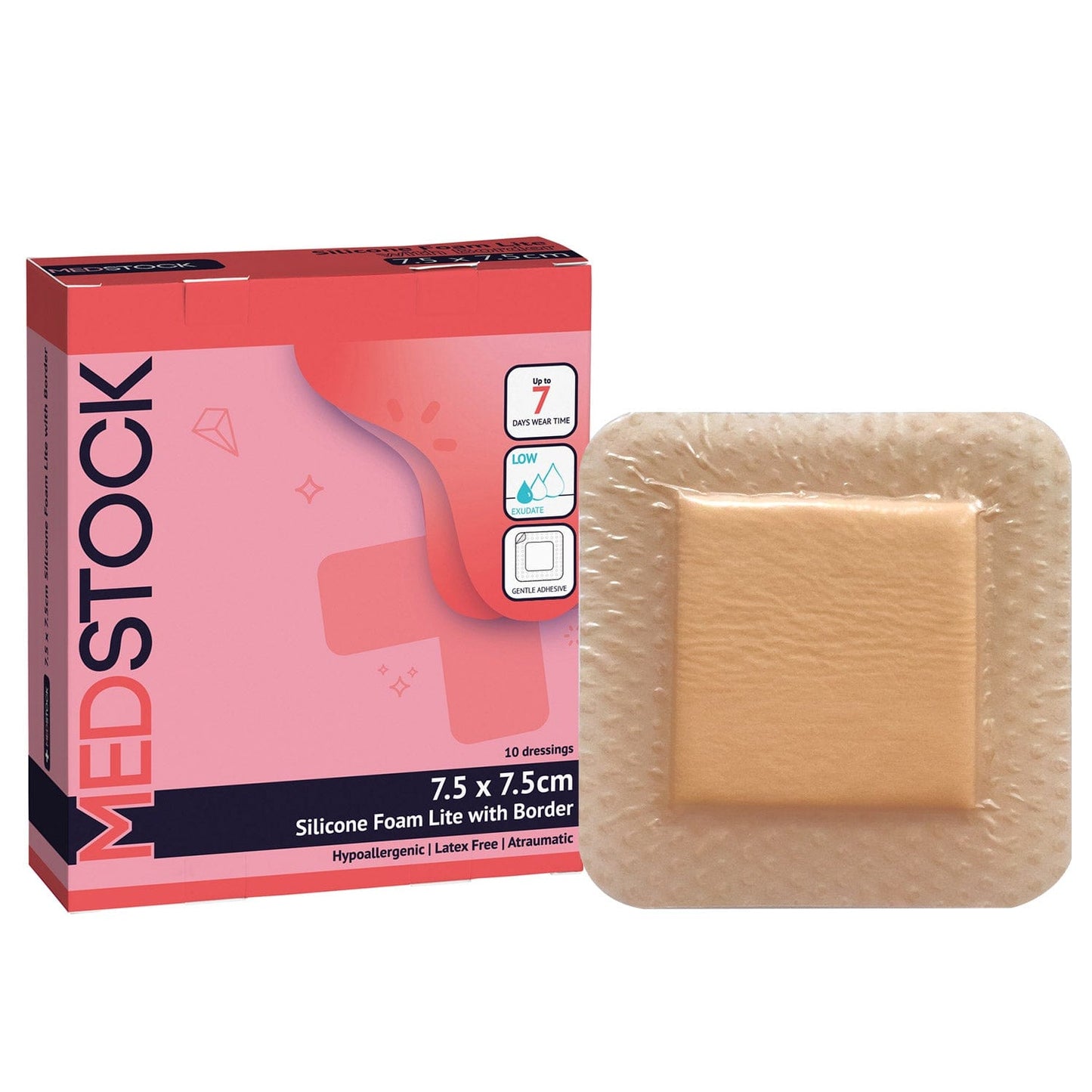 Silicone Foam Lite Dressing with Border 7.5cm x 7.5cm