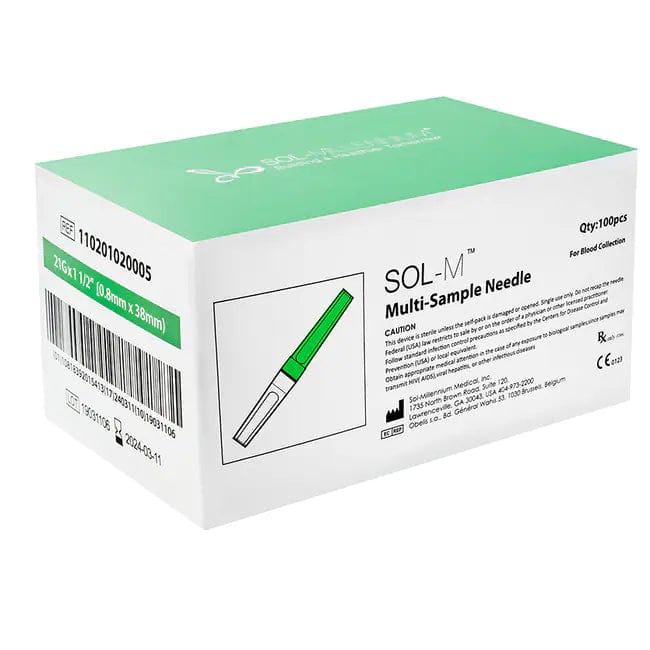 Sol-Millennium Blood Collection Devices Sol-M Multi-Sample Needle 21G 38 mm Green